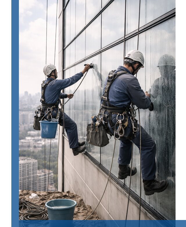 Профессиональная мойка фасадных окон альпинистами в Магнитогорске