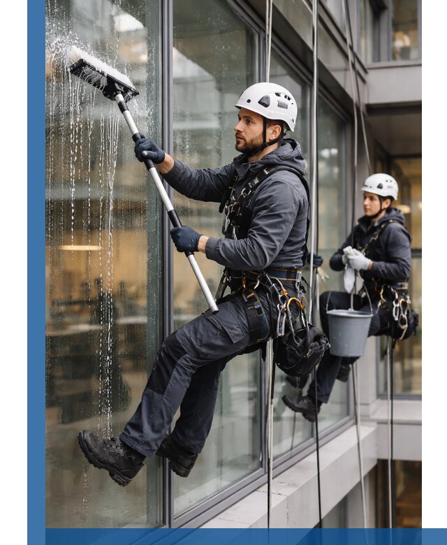 Профессиональная мойка витражей промышленными альпинистами в Магнитогорске