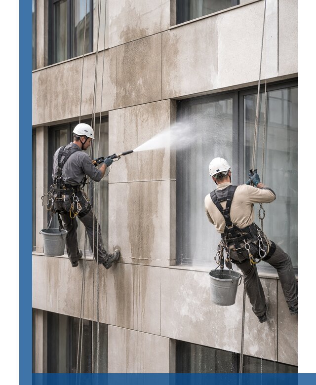 Послестроительная мойка фасада промышленным альпинизмом в Магнитогорске