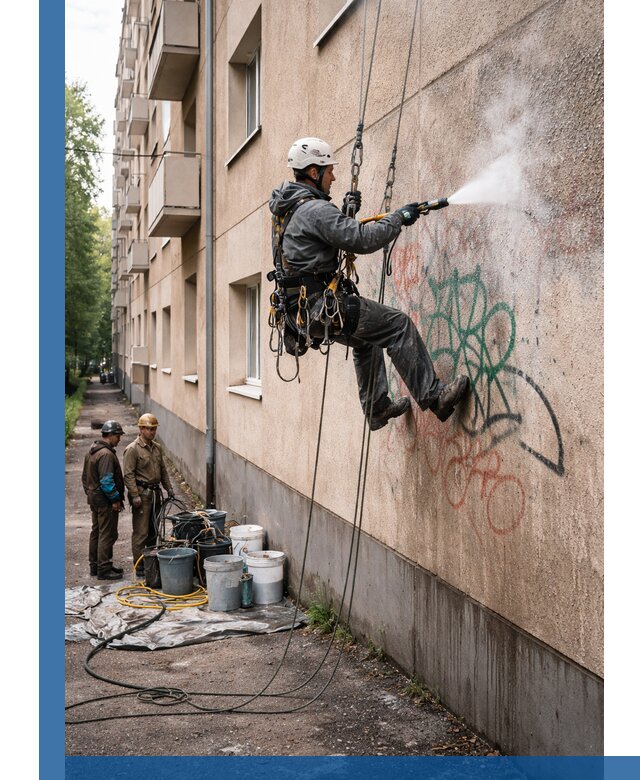 Удаление граффити с фасада в Магнитогорске без следов и повреждений