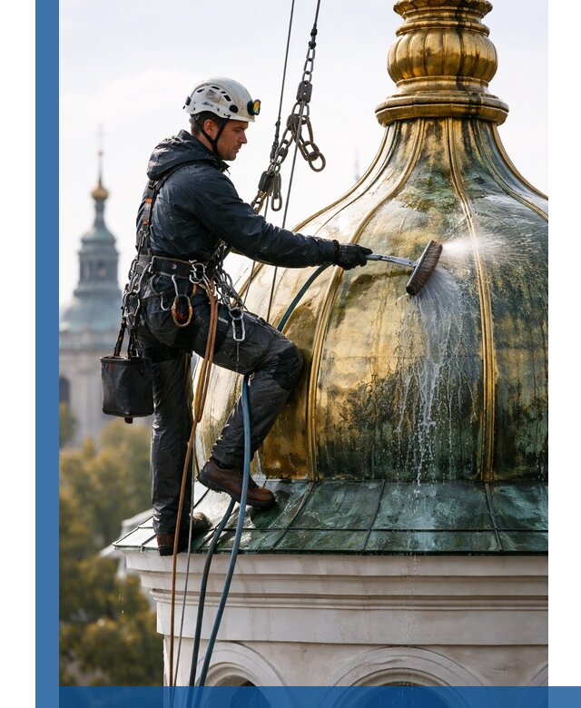 Профессиональная мойка куполов и шпилей высотными альпинистами в Магнитогорске