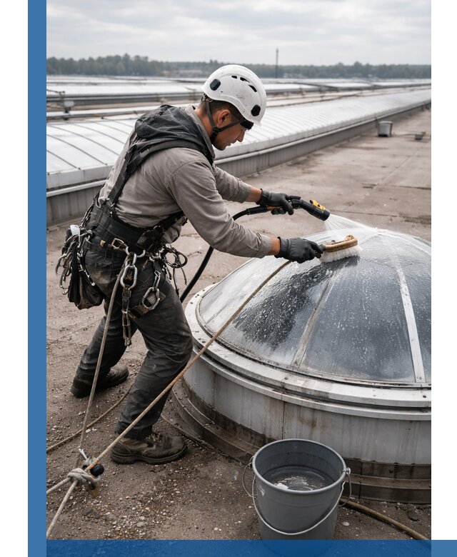 Мойка зенитных фонарей на кровле для промышленных объектов в Магнитогорске