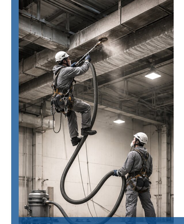 Обеспыливание потолочных конструкций в Магнитогорске промышленным альпинизмом