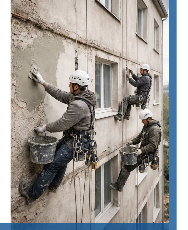 Ремонт штукатурного фасада в Магнитогорске от 776 р. под ключ | ВЫСОТНИК-Мгн