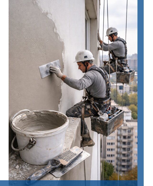 Шпаклевка фасада на высоте в Магнитогорске от 724 р. | ВЫСОТНИК-Мгн