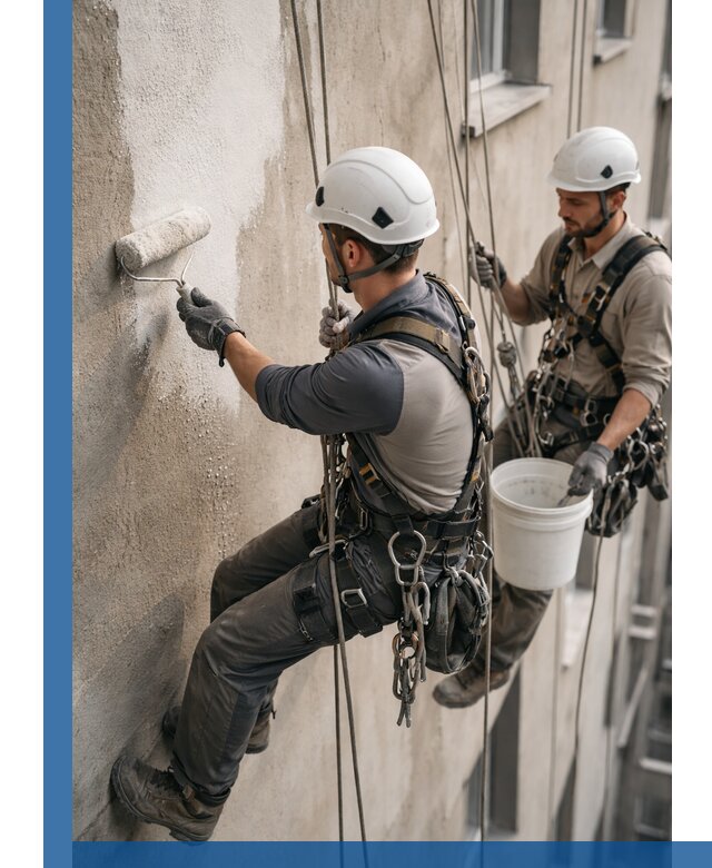 Грунтовка фасада на высоте в Магнитогорске промышленными альпинистами