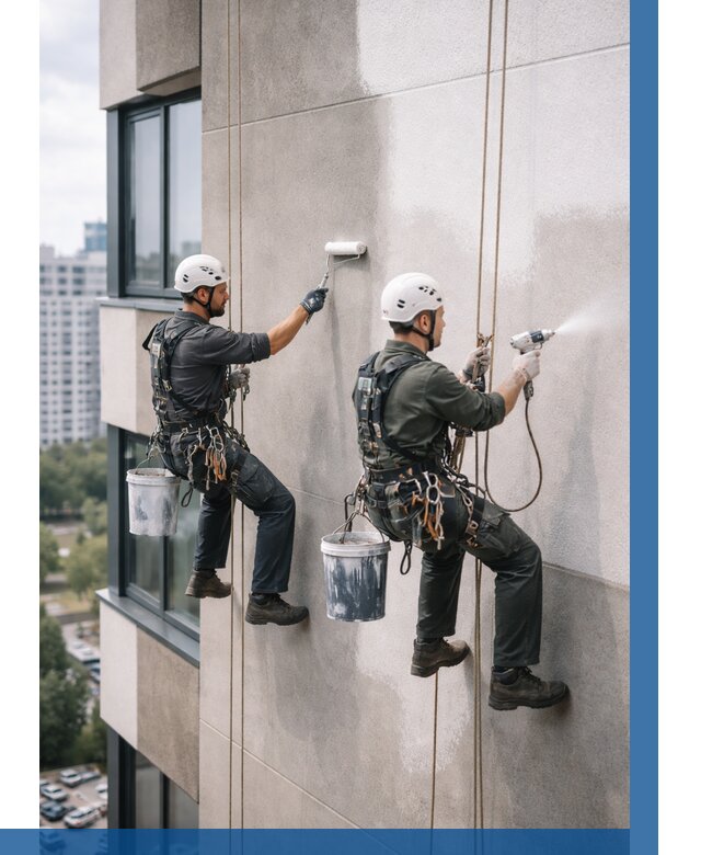 Покраска фасада альпинистами в Магнитогорске от 310 р. | ВЫСОТНИК-Мгн