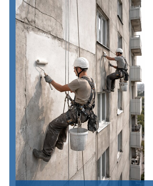 Покраска бетонного фасада в Магнитогорске для жилых и промышленных объектов