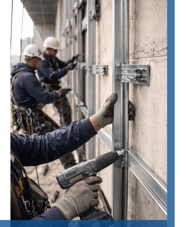 Монтаж подсистемы вентфасада в Магнитогорске от 879 р. | ВЫСОТНИК-Мгн