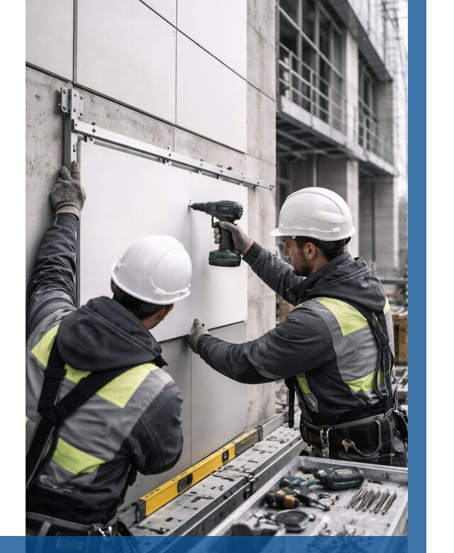 Монтаж композитных панелей фасада в Магнитогорске от 2586 р. | ВЫСОТНИК-Мгн