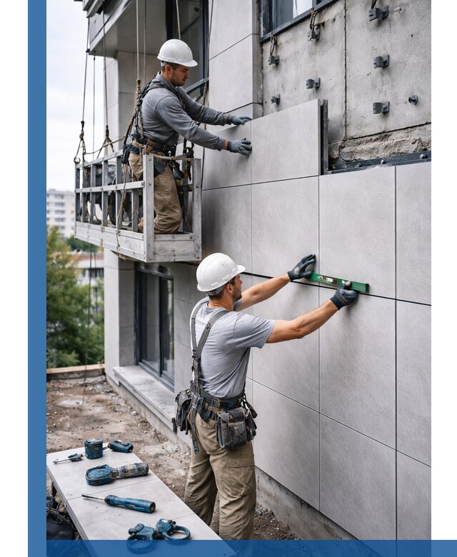 Монтаж керамогранита на фасад в Магнитогорске под ключ с гарантией качества