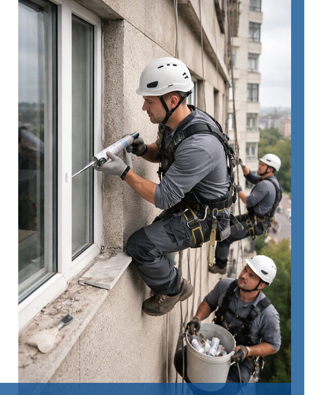 Герметизация оконных швов снаружи в Магнитогорске от 1552 р. | ВЫСОТНИК-Мгн