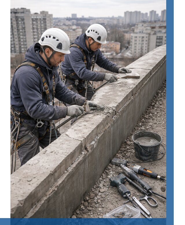 Ремонт парапета на кровле в Магнитогорске от 1552 р. | ВЫСОТНИК-Мгн