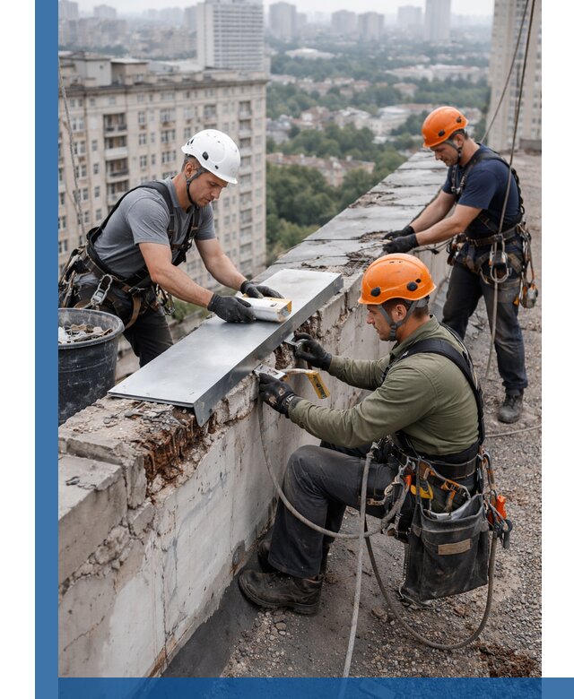 Ремонт парапета на кровле в Магнитогорске, высотные работы с гарантией