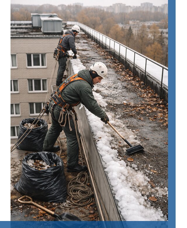 Очистка кровли по периметру в Магнитогорске от 569 р. | ВЫСОТНИК-Мгн