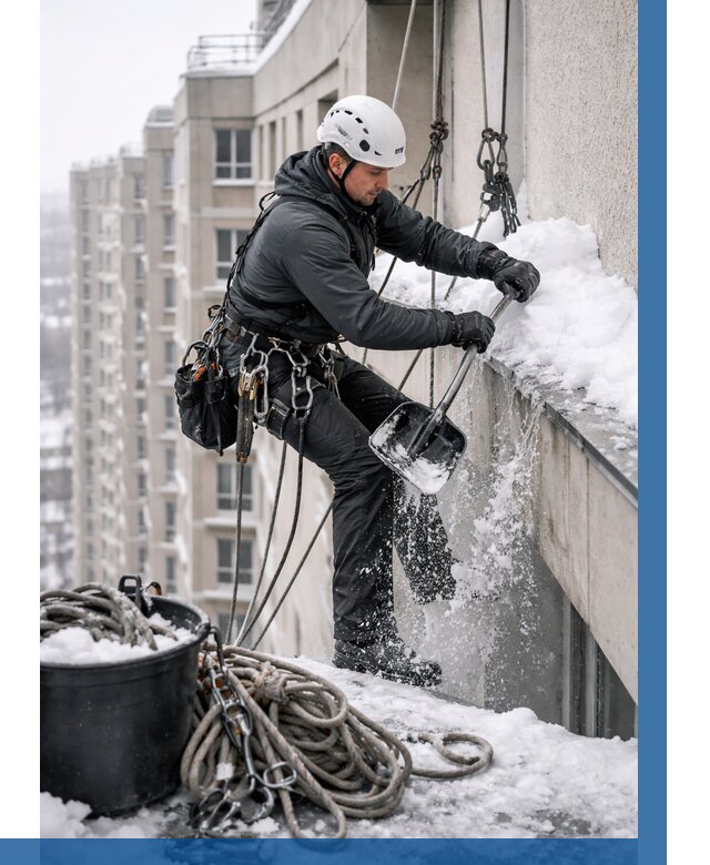 Очистка карнизов от снега в Магнитогорске от 310 р. | ВЫСОТНИК-Мгн