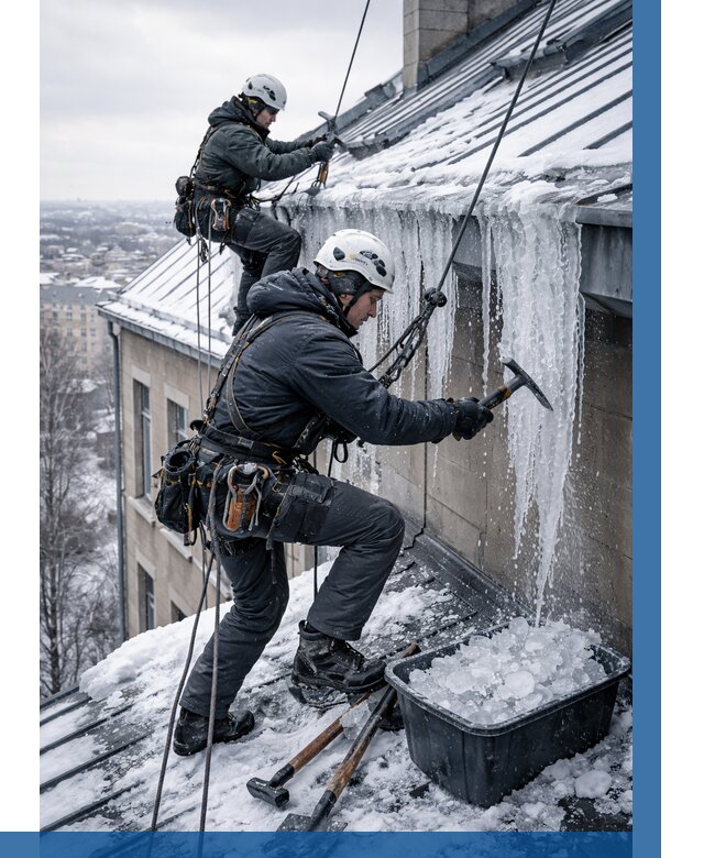 Удаление наледи с кровли в Магнитогорске от 5690 р. | ВЫСОТНИК-Мгн