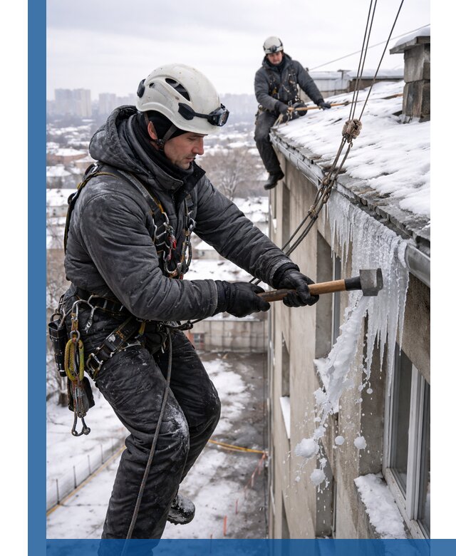 Сбивание и удаление сосулек с крыши в Магнитогорске безопасно