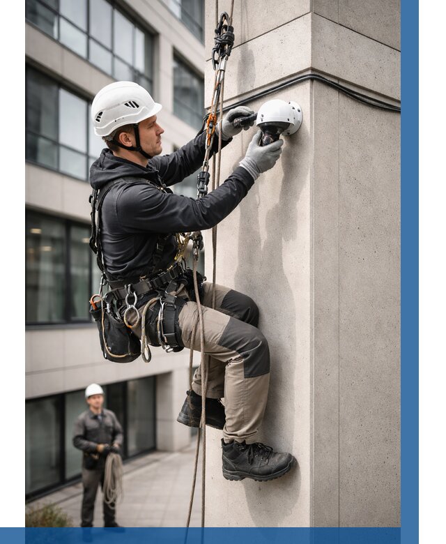 Монтаж камер видеонаблюдения на фасаде в Магнитогорске от 8793 р.-ВЫСОТНИК-Мгн