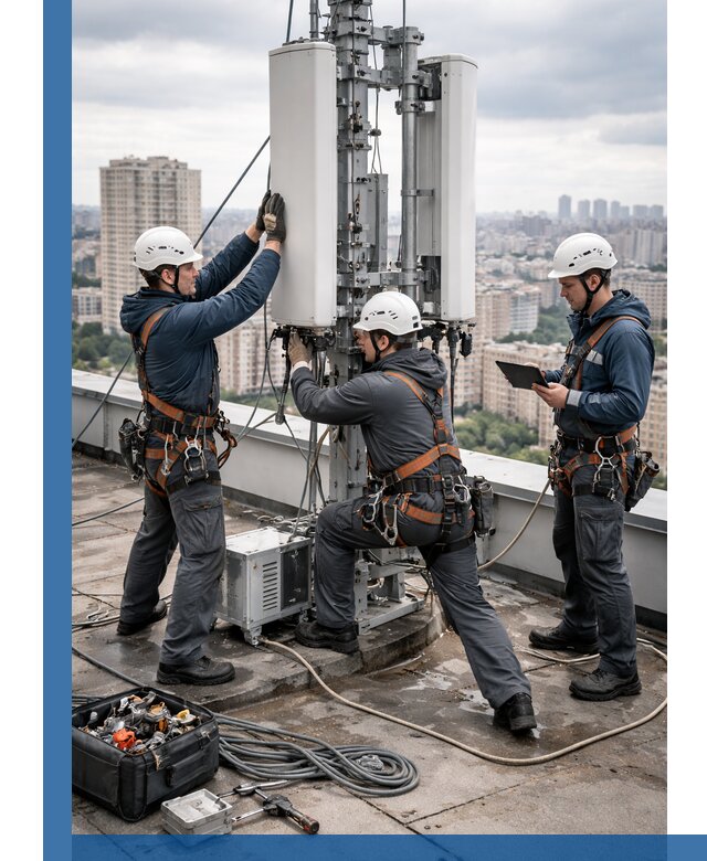 Монтаж антенн связи на крыше в Магнитогорске с вводом в эксплуатацию