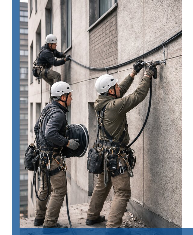 Прокладка кабеля по фасаду в Магнитогорске, профессиональный монтаж