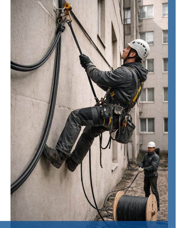 Протяжка кабеля питания на высоте в Магнитогорске от 466 р. | ВЫСОТНИК-Мгн