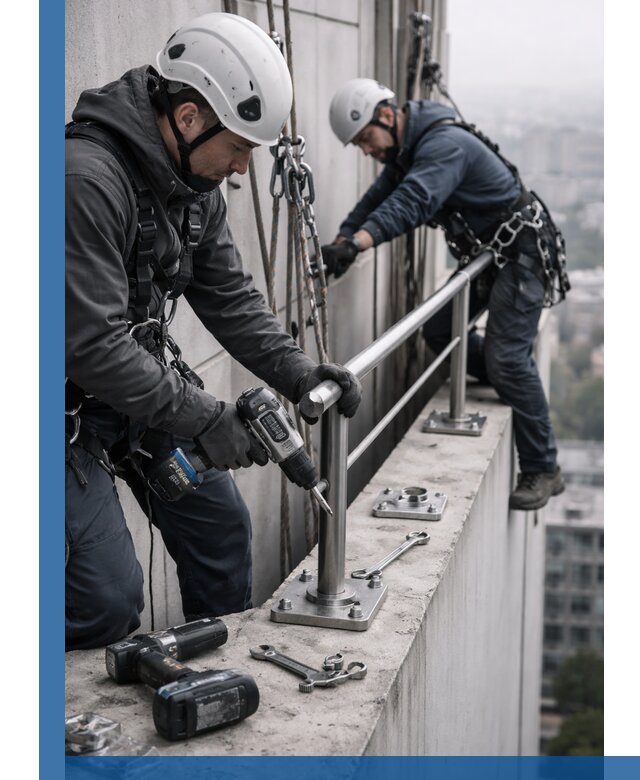 Монтаж перил на высоте в Магнитогорске для жилых и промобъектов