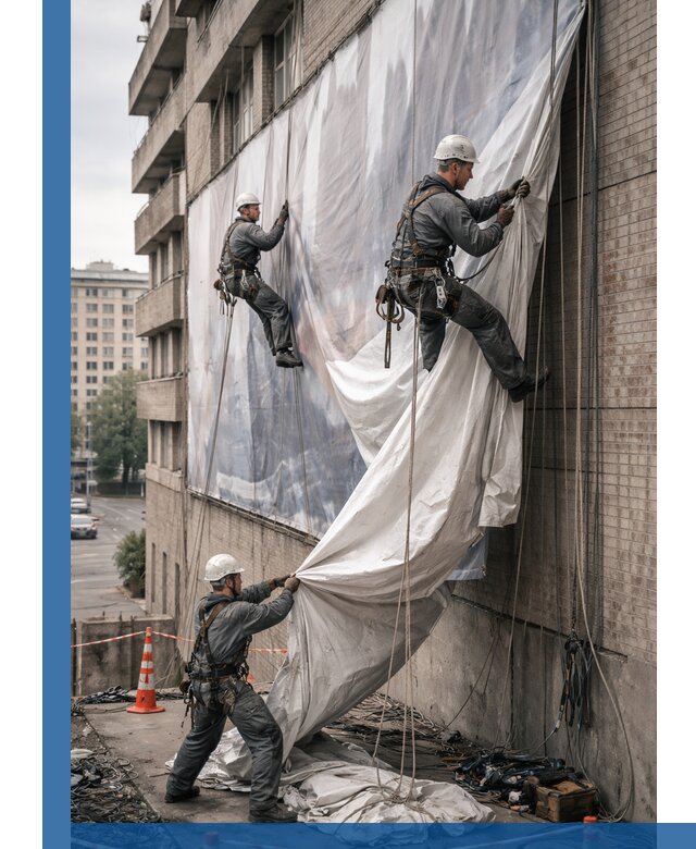 Демонтаж баннеров с фасада в Магнитогорске оперативно и безопасно