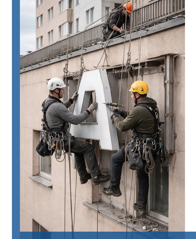 Ремонт и восстановление наружных вывесок на высоте в Магнитогорске