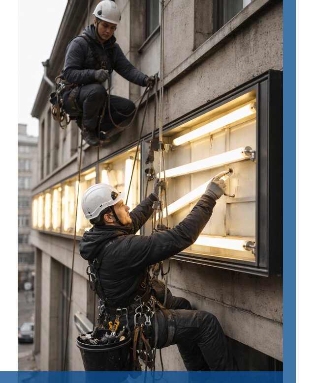Замена ламп в вывеске в Магнитогорске под ключ от 3621 р. | ВЫСОТНИК-Мгн