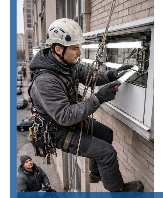 Профессиональная замена ламп в наружной вывеске в Магнитогорске