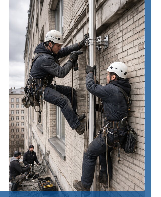 Монтаж флагштока на здании в Магнитогорске от 6724 р. | ВЫСОТНИК-Мгн