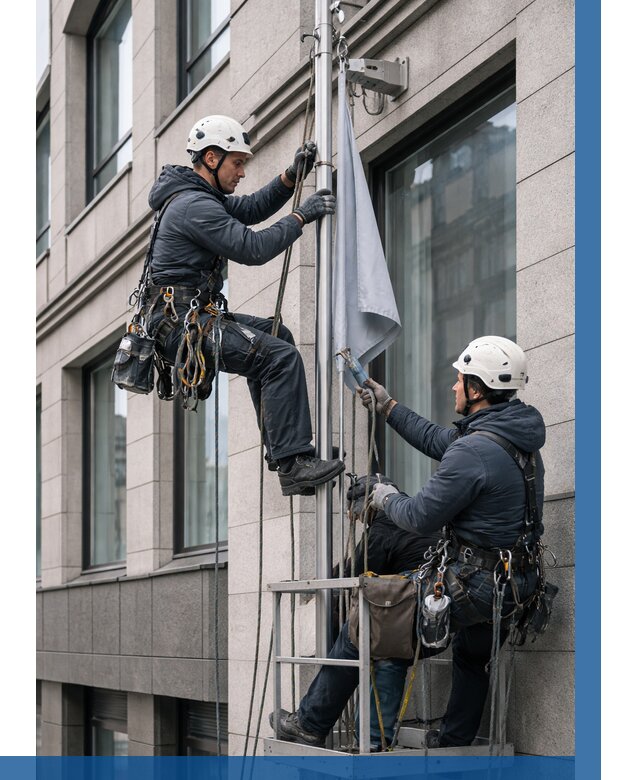 Установка флагов на фасаде в Магнитогорске от 4655 р. | ВЫСОТНИК-Мгн