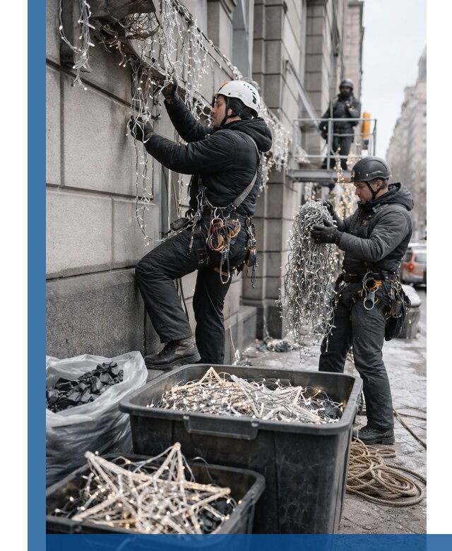 Демонтаж новогоднего оформления и гирлянд в Магнитогорске