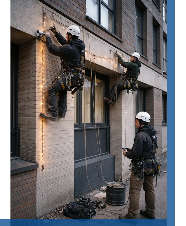 Монтаж гирлянд на фасаде в Магнитогорске от 3621 р. | ВЫСОТНИК-Мгн