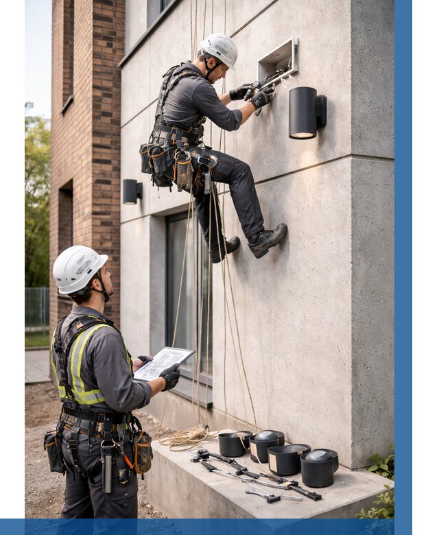 Монтаж фасадного освещения в Магнитогорске от 2586 р. | ВЫСОТНИК-Мгн