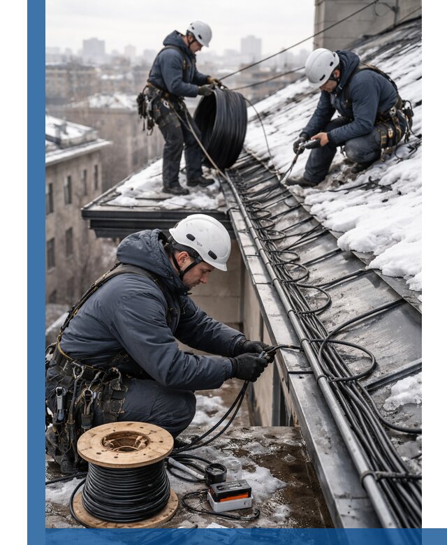 Монтаж греющего кабеля на кровле в Магнитогорске под ключ