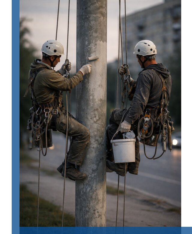 Покраска опор освещения и антикоррозийная защита в Магнитогорске