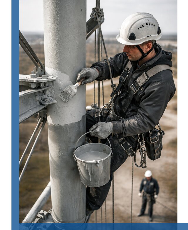 Покраска мачт связи в Магнитогорске промышленными альпинистами