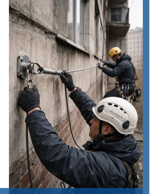 Монтаж анкерных линий в Магнитогорске от 3104 р. | ВЫСОТНИК-Мгн