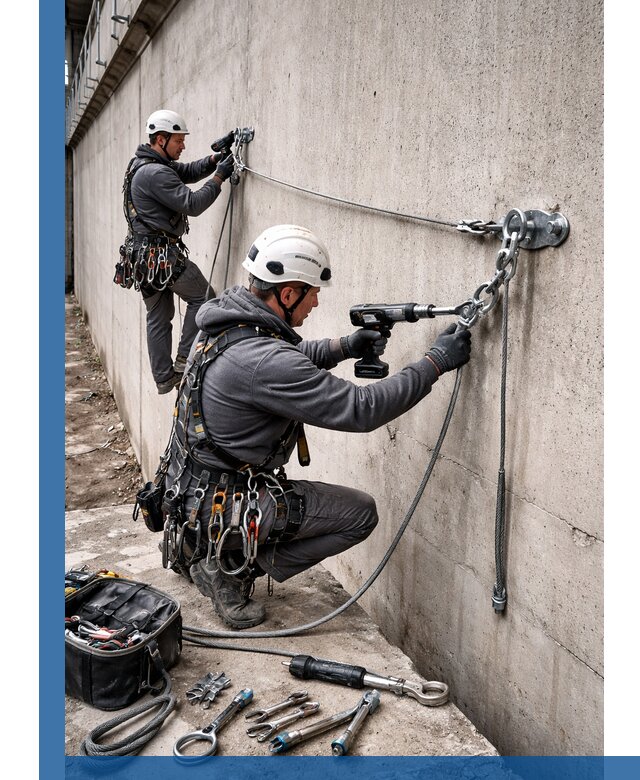 Монтаж анкерных линий высотной безопасности в Магнитогорске