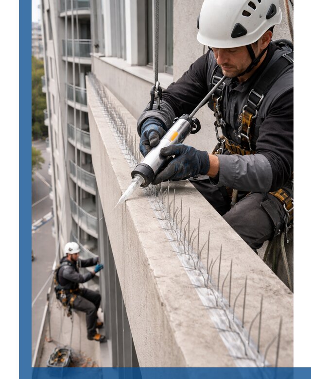 Установка шипов от птиц на фасадах и кровлях в Магнитогорске